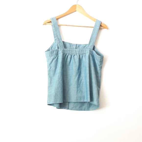 J. Crew tank top light blue chambray blouse faux button front women size medium - Picture 2 of 12
